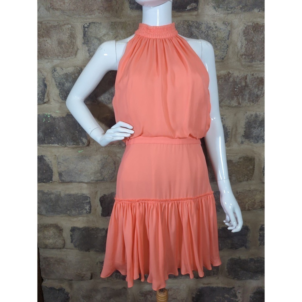 Elizabeth And James NEW Carlita Dress‎ Sleeveless High Neck Orange Silk Size 6